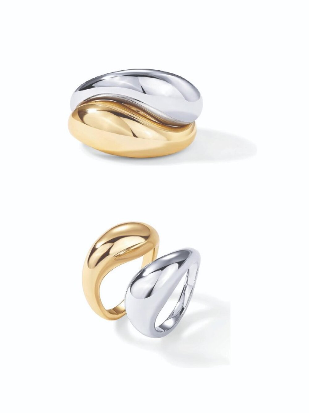 PAVOI 14K Gold Plated Mixed Metal Chunky Two Tone Wavy Dome Rings Pack